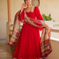 Red Anarkali Palazzo Set with Printed Dupatta