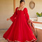 Red Anarkali Palazzo Set with Printed Dupatta