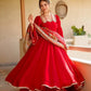 Red Anarkali Palazzo Set with Printed Dupatta