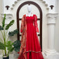 Red Anarkali Palazzo Set with Printed Dupatta