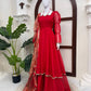 Red Anarkali Palazzo Set with Printed Dupatta