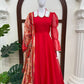 Red Anarkali Palazzo Set with Printed Dupatta