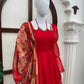 Red Anarkali Palazzo Set with Printed Dupatta