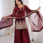 Red Elegant Fendy Silk Sharara Suit Set for Festive and marriage guest outfit