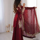 Red Elegant Fendy Silk Sharara Suit Set for Festive and marriage guest outfit