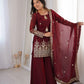 Red Elegant Fendy Silk Sharara Suit Set for Festive and marriage guest outfit