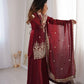 Red Elegant Fendy Silk Sharara Suit Set for Festive and marriage guest outfit