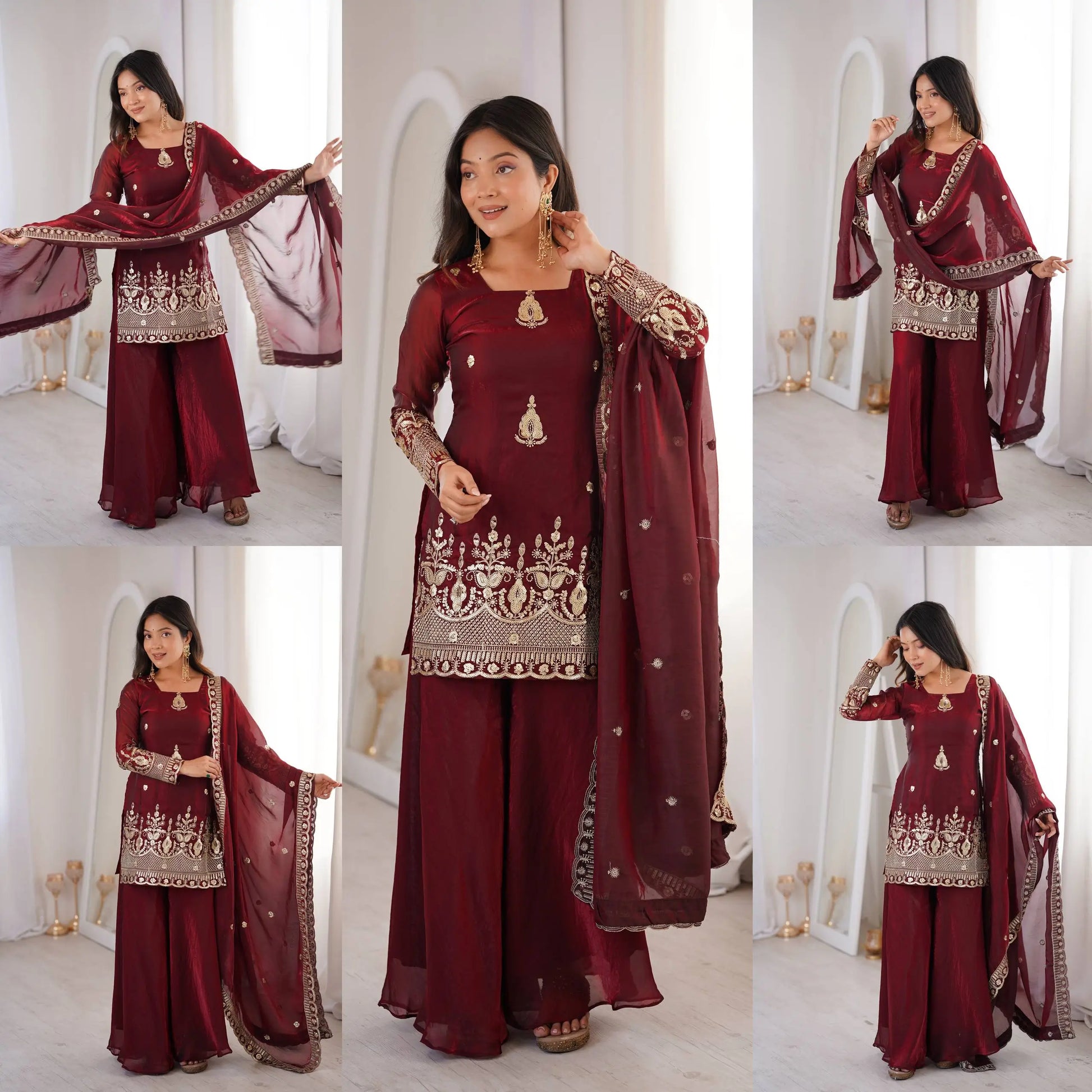 Red Elegant Fendy Silk Sharara Suit Set for Festive and marriage guest outfit