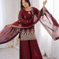 Red Elegant Fendy Silk Sharara Suit Set for Festive and marriage guest outfit