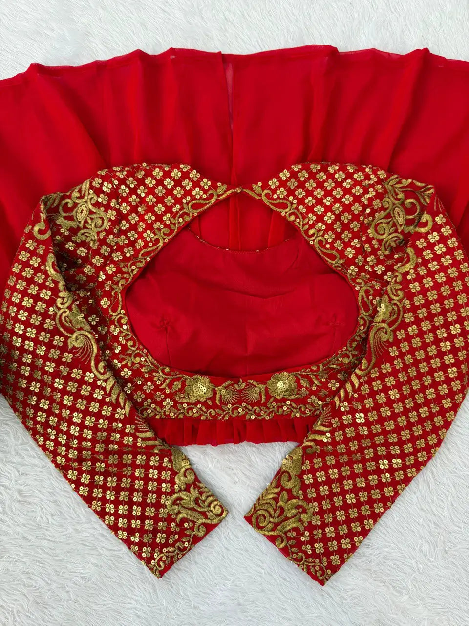 Red Faux Georgette Embroidered Sharara Set with Dupatta | Front & Back Embroidery | Party & Wedding Wear
