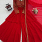 Red Faux Georgette Embroidered Sharara Set with Dupatta | Front & Back Embroidery | Party & Wedding Wear