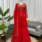 Red Faux Georgette Embroidered Sharara Set with Dupatta | Front & Back Embroidery | Party & Wedding Wear