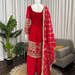 Red Faux Georgette Sequence Anarkali Set