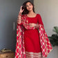 Red Faux Georgette Sequence Anarkali Set