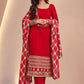 Red Faux Georgette Sequence Anarkali Set