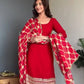 Red Faux Georgette Sequence Anarkali Set