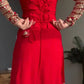 Red Faux Georgette Sequence Anarkali Set