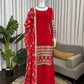 Red Faux Georgette Sequence Anarkali Set