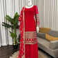 Red Faux Georgette Sequence Anarkali Set