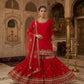 Red Faux Georgette Sharara Set with 5mm Sequence Embroidery and Butterfly Net Dupatta