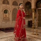 Red Faux Georgette Sharara Set with 5mm Sequence Embroidery and Butterfly Net Dupatta