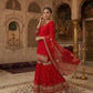Red Faux Georgette Sharara Set with 5mm Sequence Embroidery and Butterfly Net Dupatta