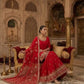 Red Faux Georgette Sharara Set with 5mm Sequence Embroidery and Butterfly Net Dupatta