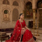 Red Faux Georgette Sharara Set with 5mm Sequence Embroidery and Butterfly Net Dupatta