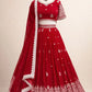 Red Faux Georgette Thread 9mm Sequin Lehenga Choli with Lace Dupatta | Wedding Party Wear