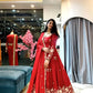 Red Floral Sequin Anarkali Gown