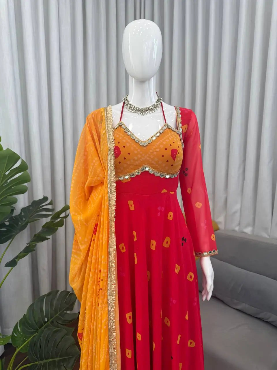 Red Foux Georgette Printed Suit Set for Festive and Party Wear