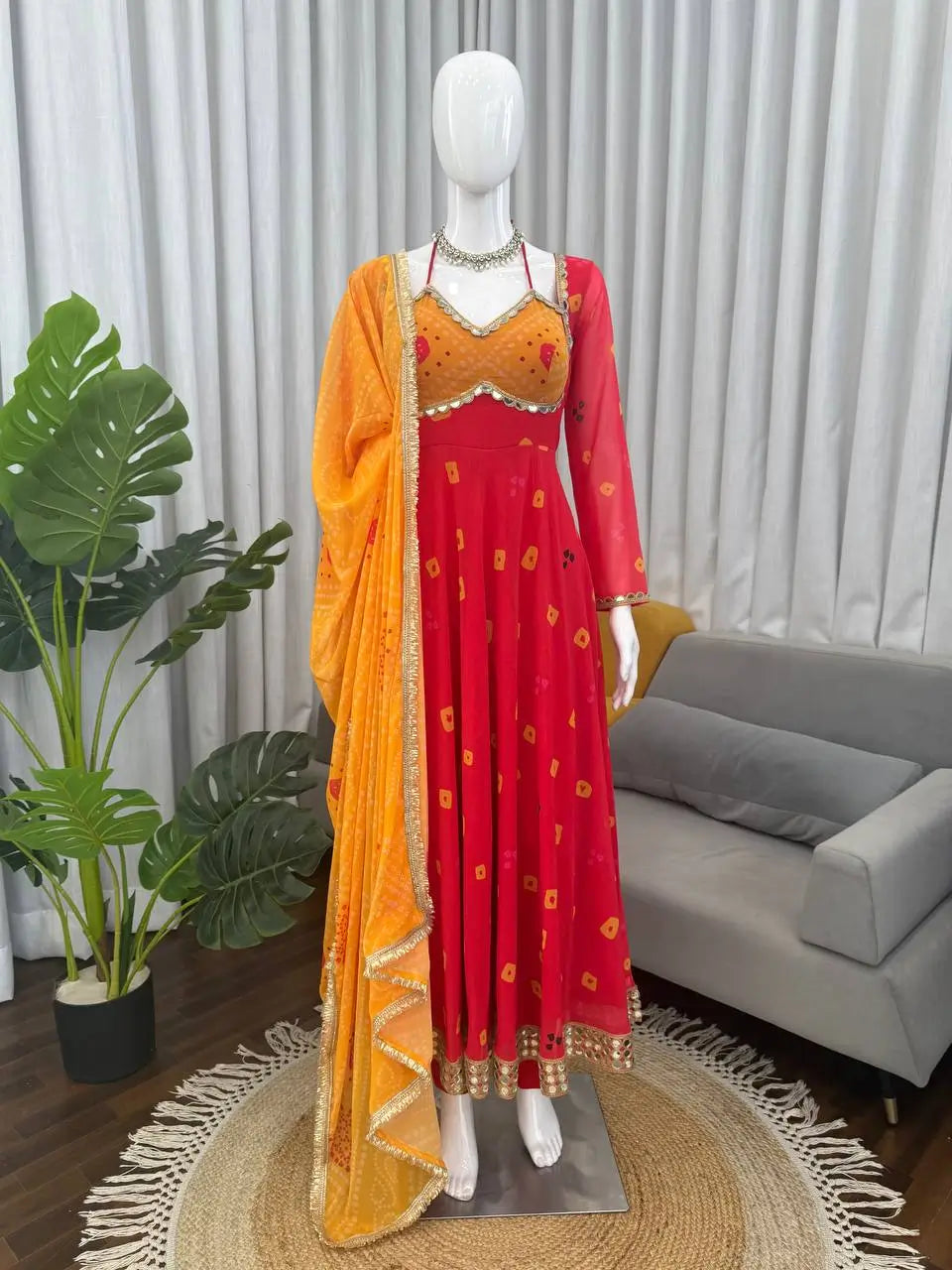 Red Foux Georgette Printed Suit Set for Festive and Party Wear