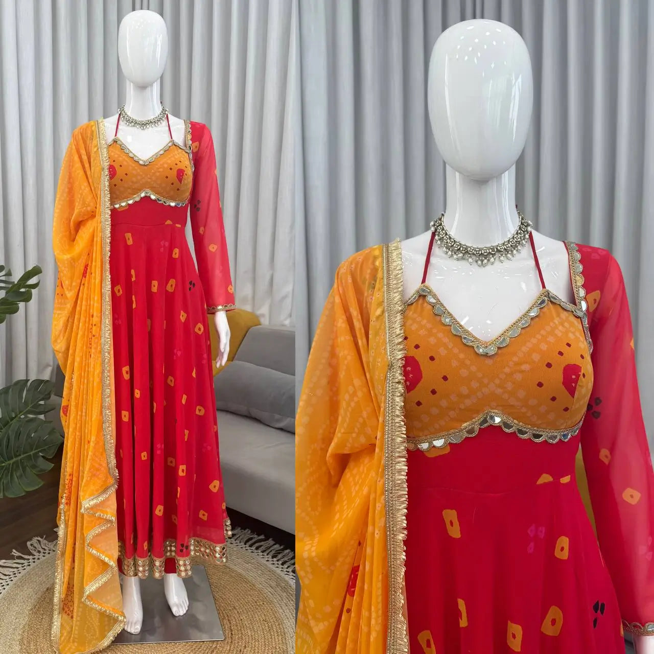 Red Foux Georgette Printed Suit Set for Festive and Party Wear