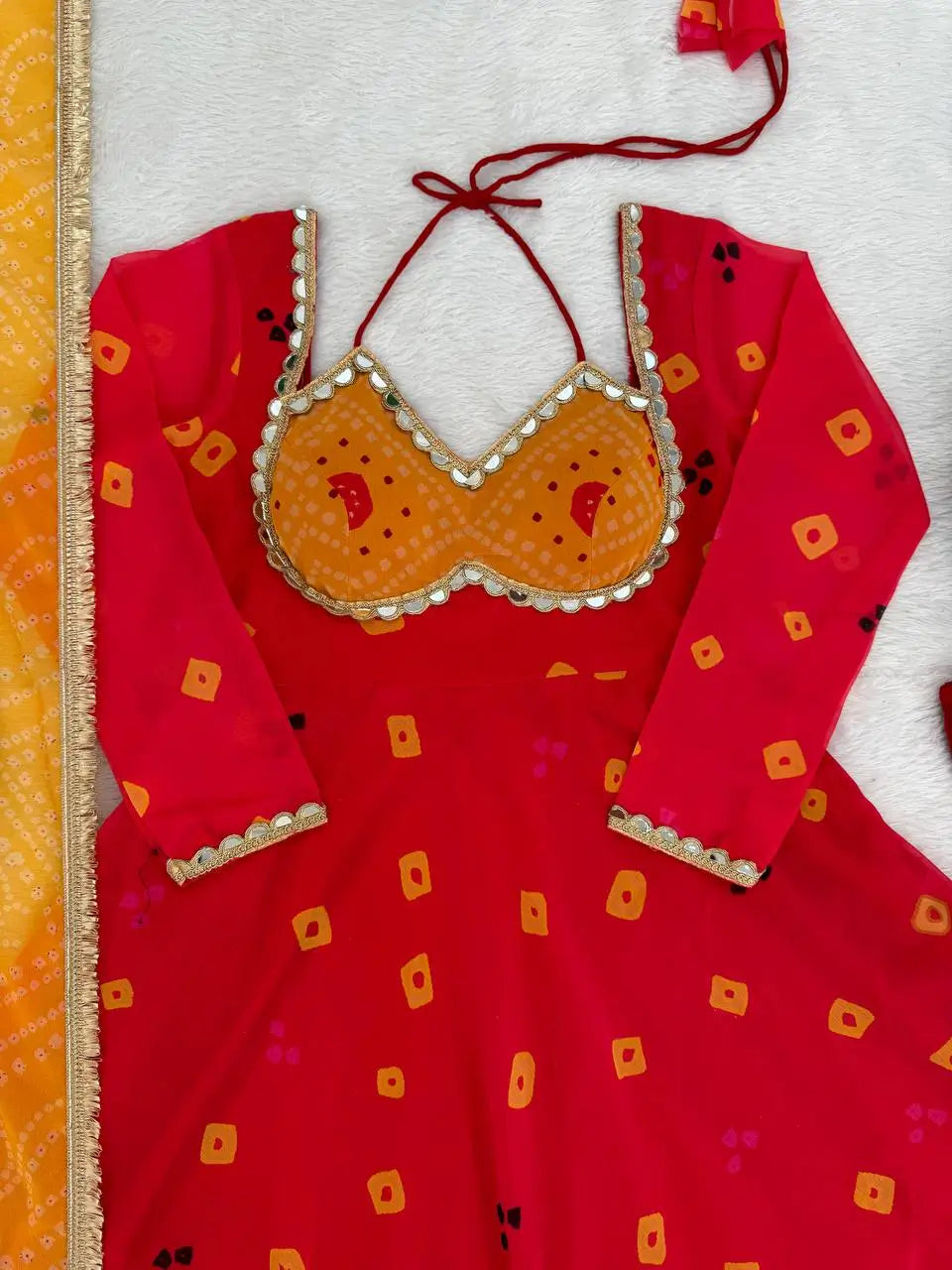 Red Foux Georgette Printed Suit Set for Festive and Party Wear