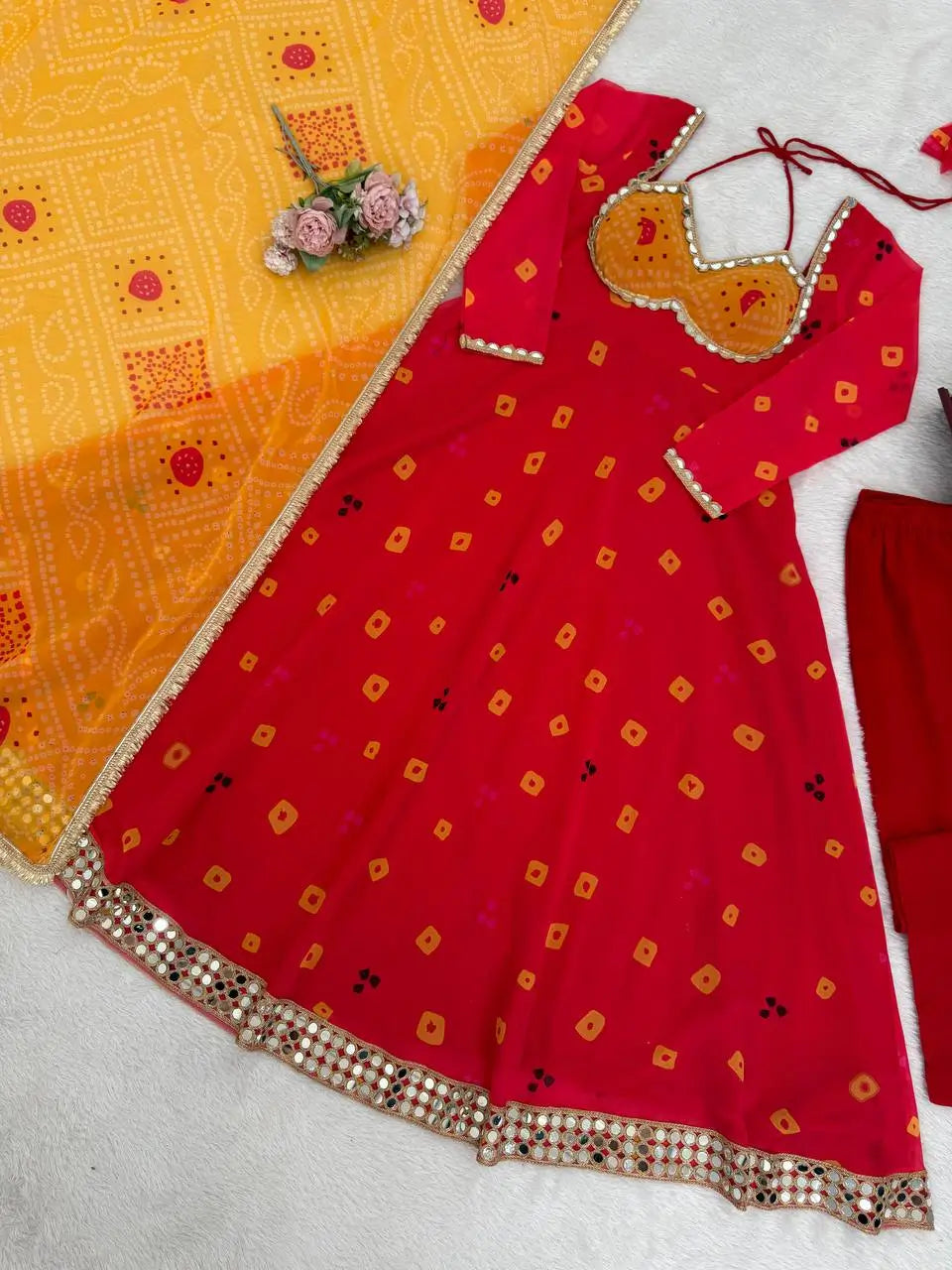 Red Foux Georgette Printed Suit Set for Festive and Party Wear