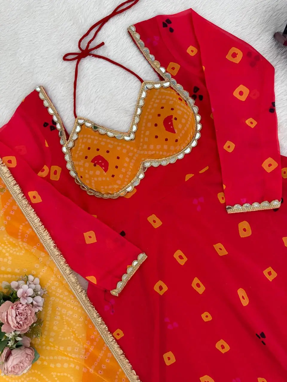 Red Foux Georgette Printed Suit Set for Festive and Party Wear