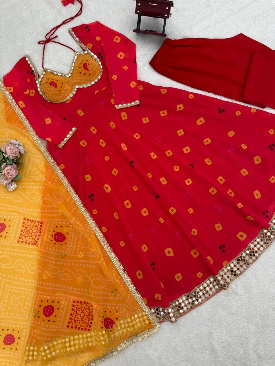 Red Foux Georgette Printed Suit Set for Festive and Party Wear