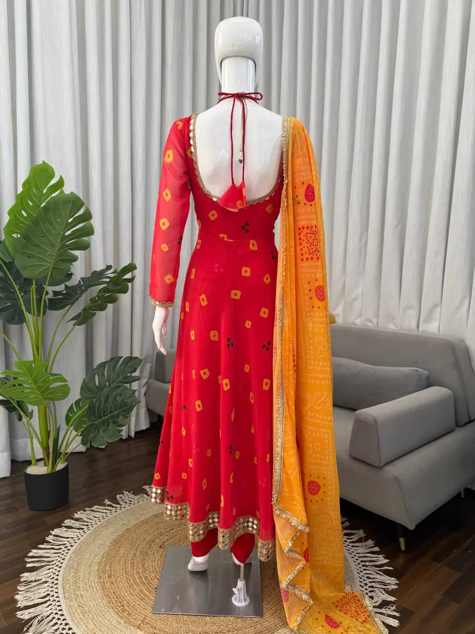 Red Foux Georgette Printed Suit Set for Festive and Party Wear