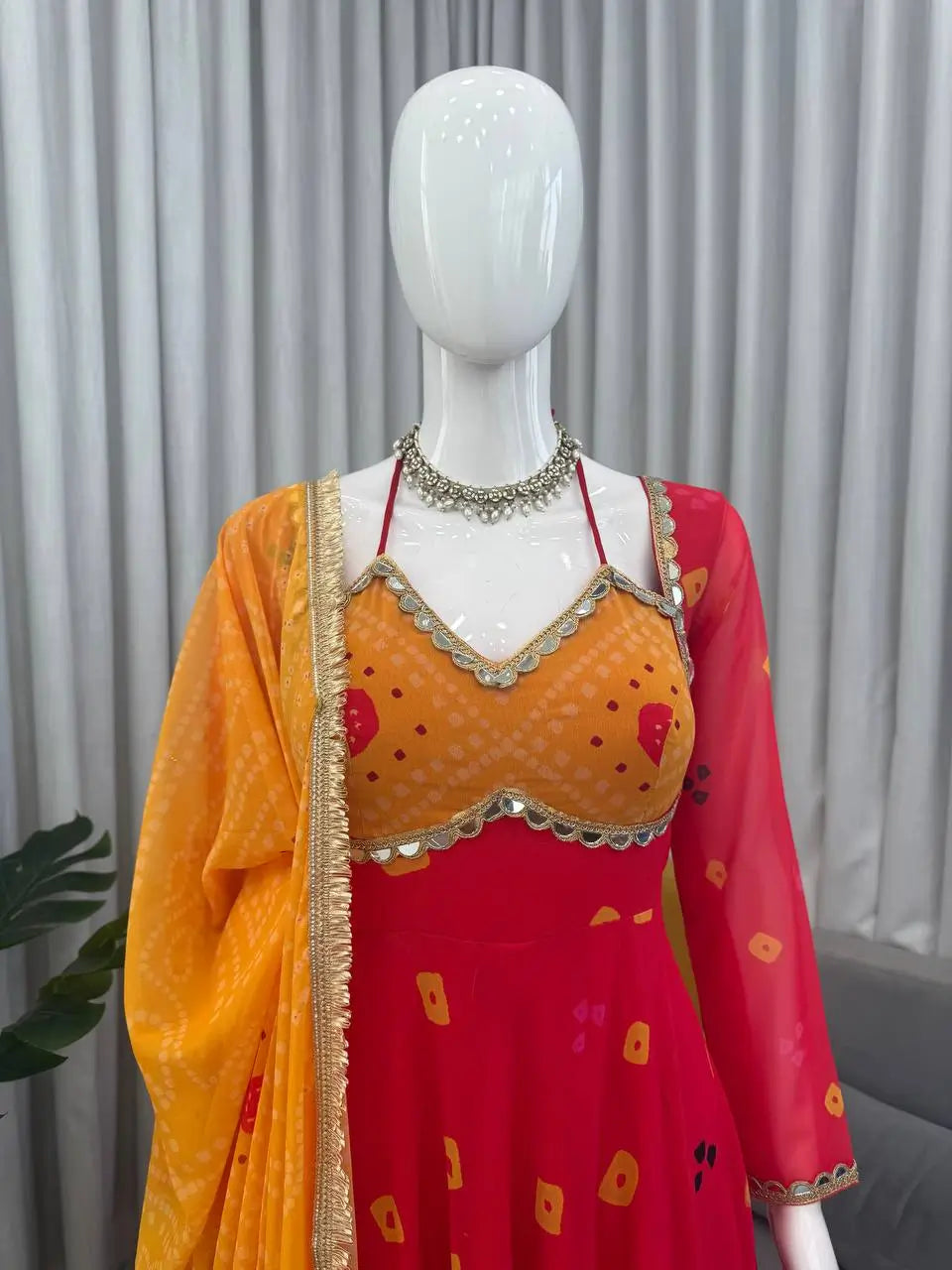 Red Foux Georgette Printed Suit Set for Festive and Party Wear