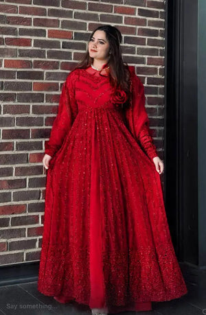 Red Fox Georgette Embroidered Lehenga Set with Dupatta