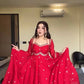 Red Georgette Embroidered Anarkali Set with Dupatta
