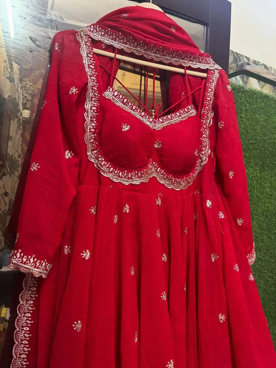 Red Georgette Embroidered Anarkali Set with Dupatta