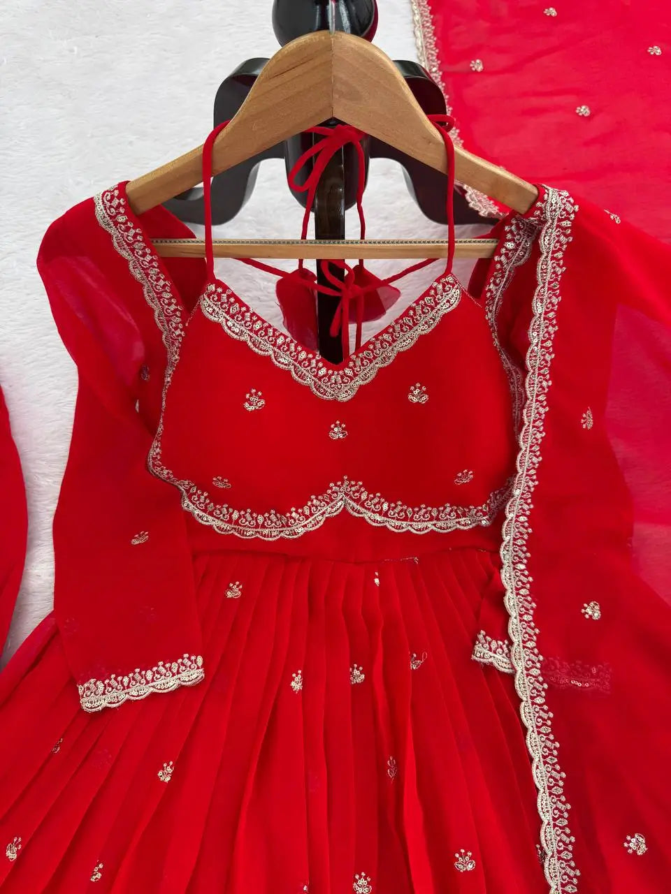 Red Georgette Embroidered Anarkali Set with Dupatta