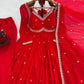 Red Georgette Embroidered Anarkali Set with Dupatta
