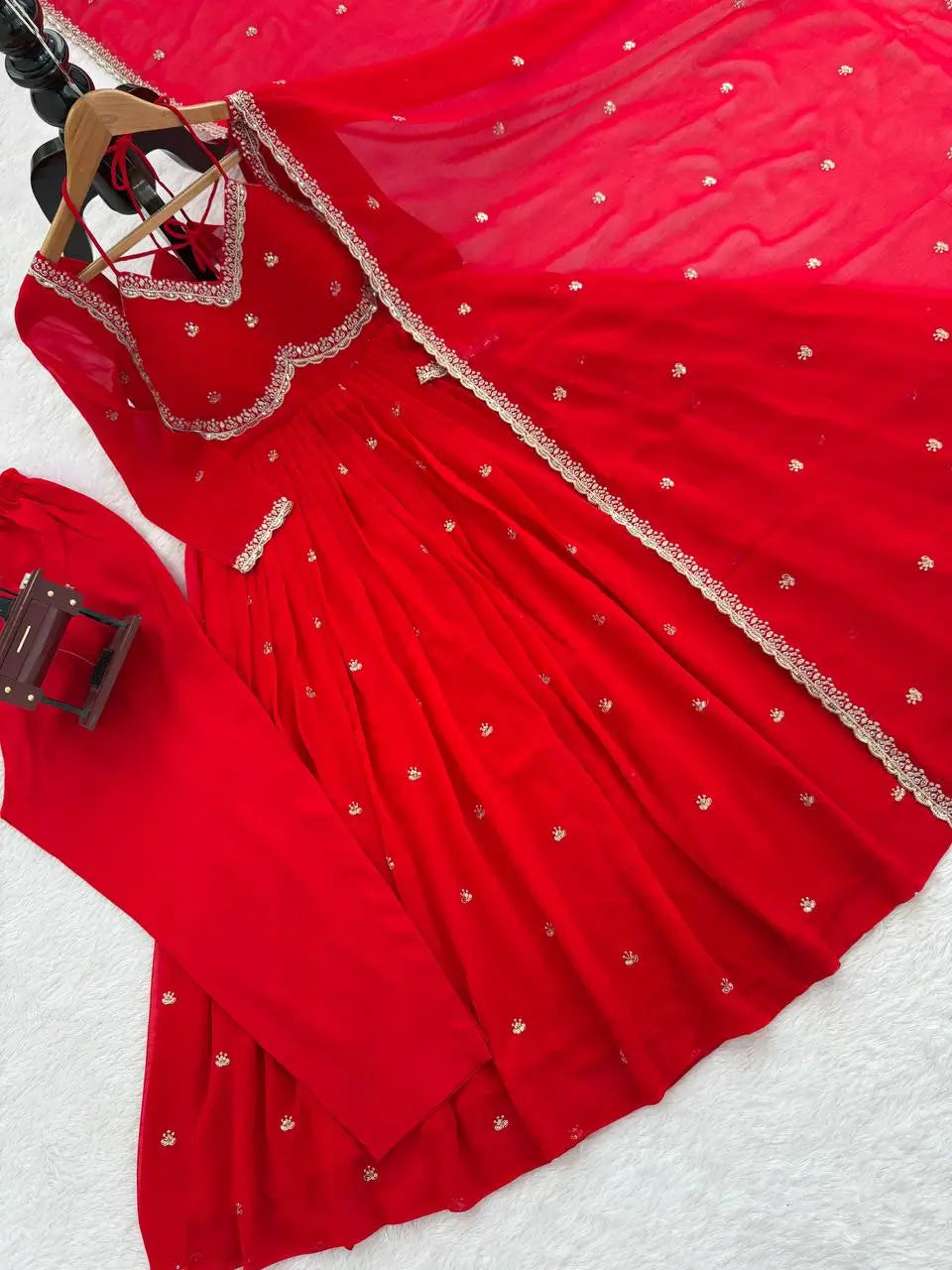 Red Georgette Embroidered Anarkali Set with Dupatta