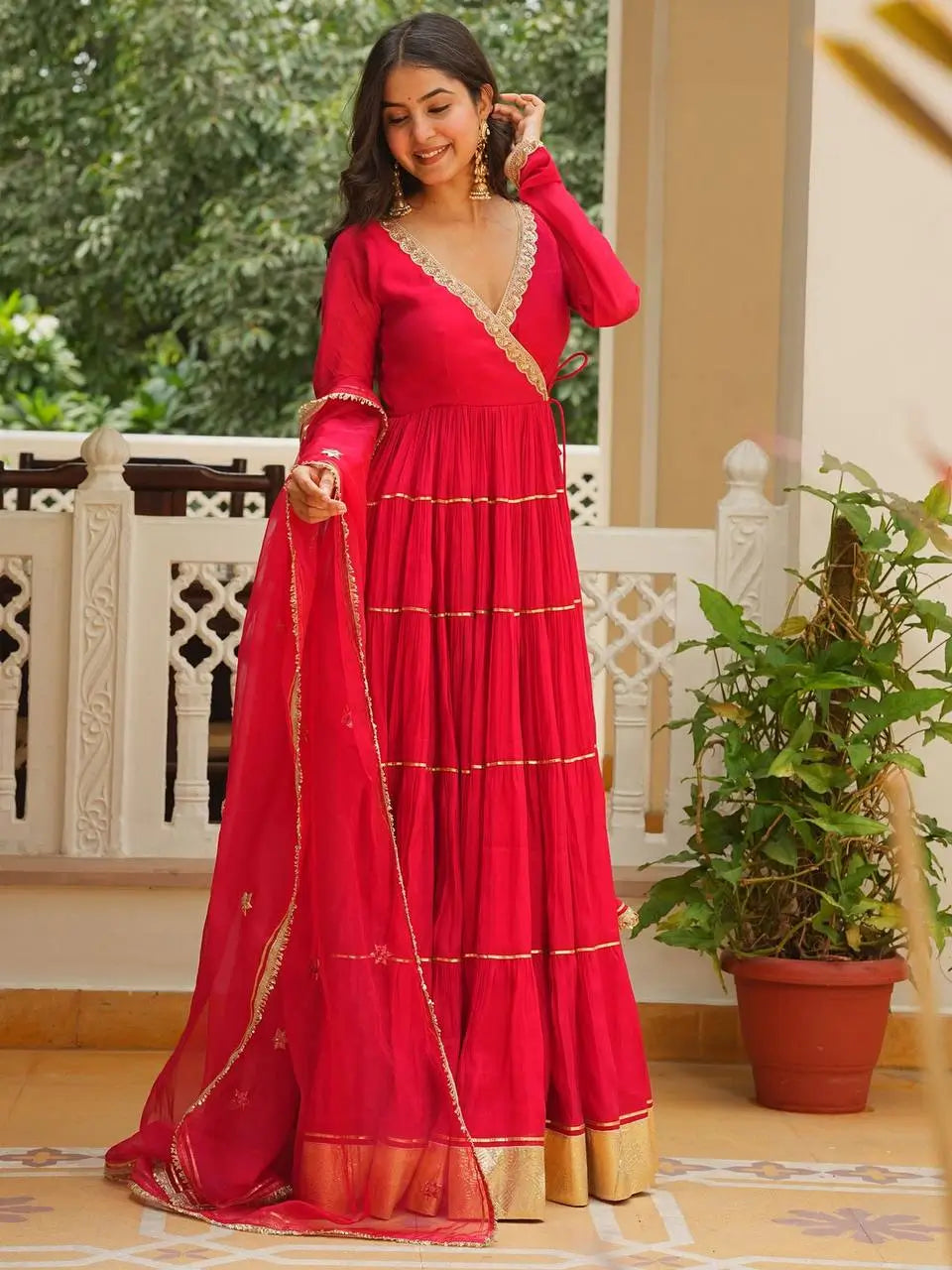 Red Gota Patti Anarkali