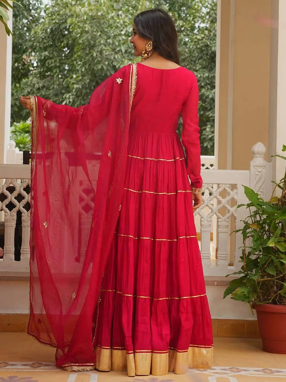 Red Gota Patti Anarkali