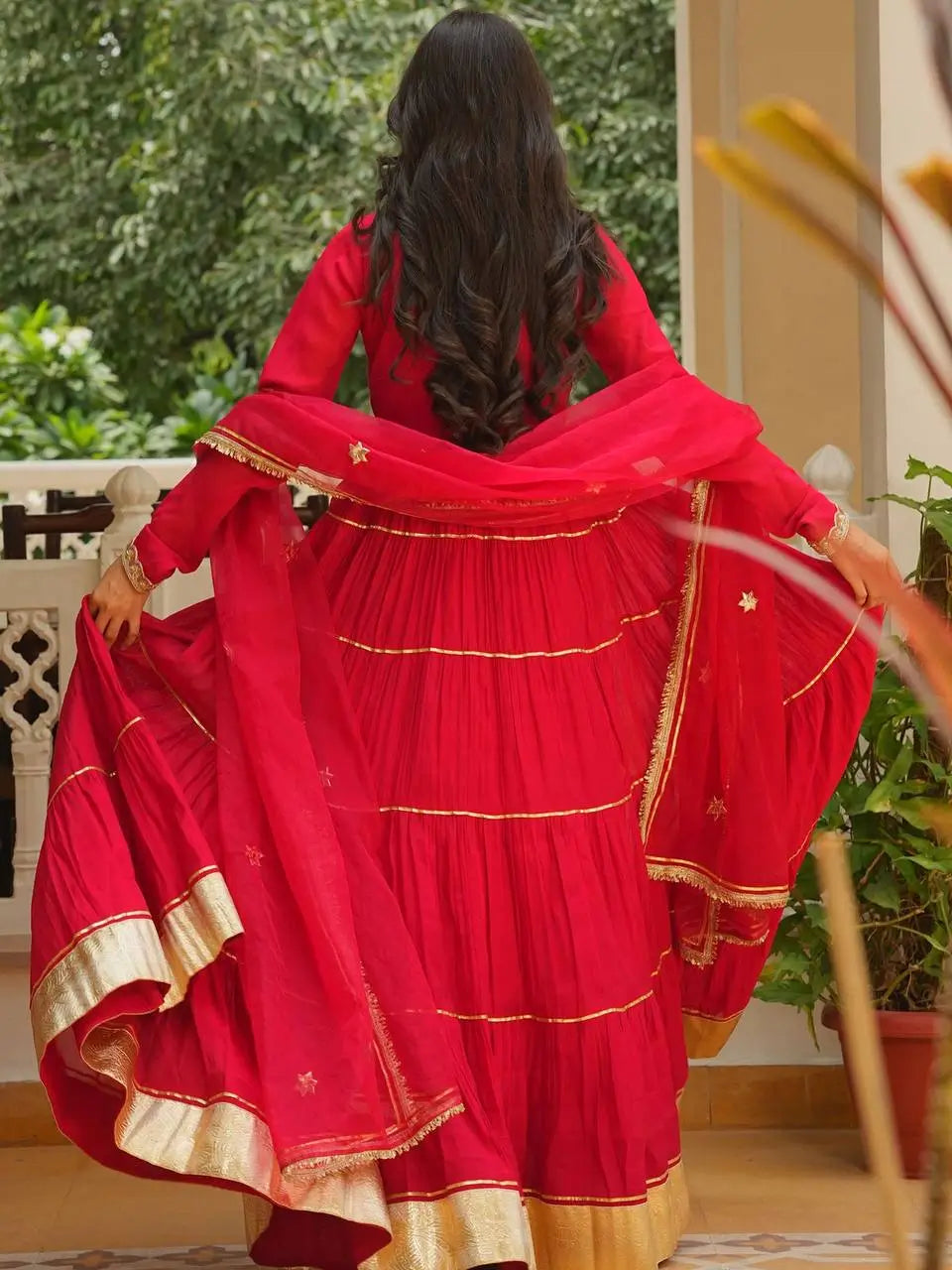 Red Gota Patti Anarkali
