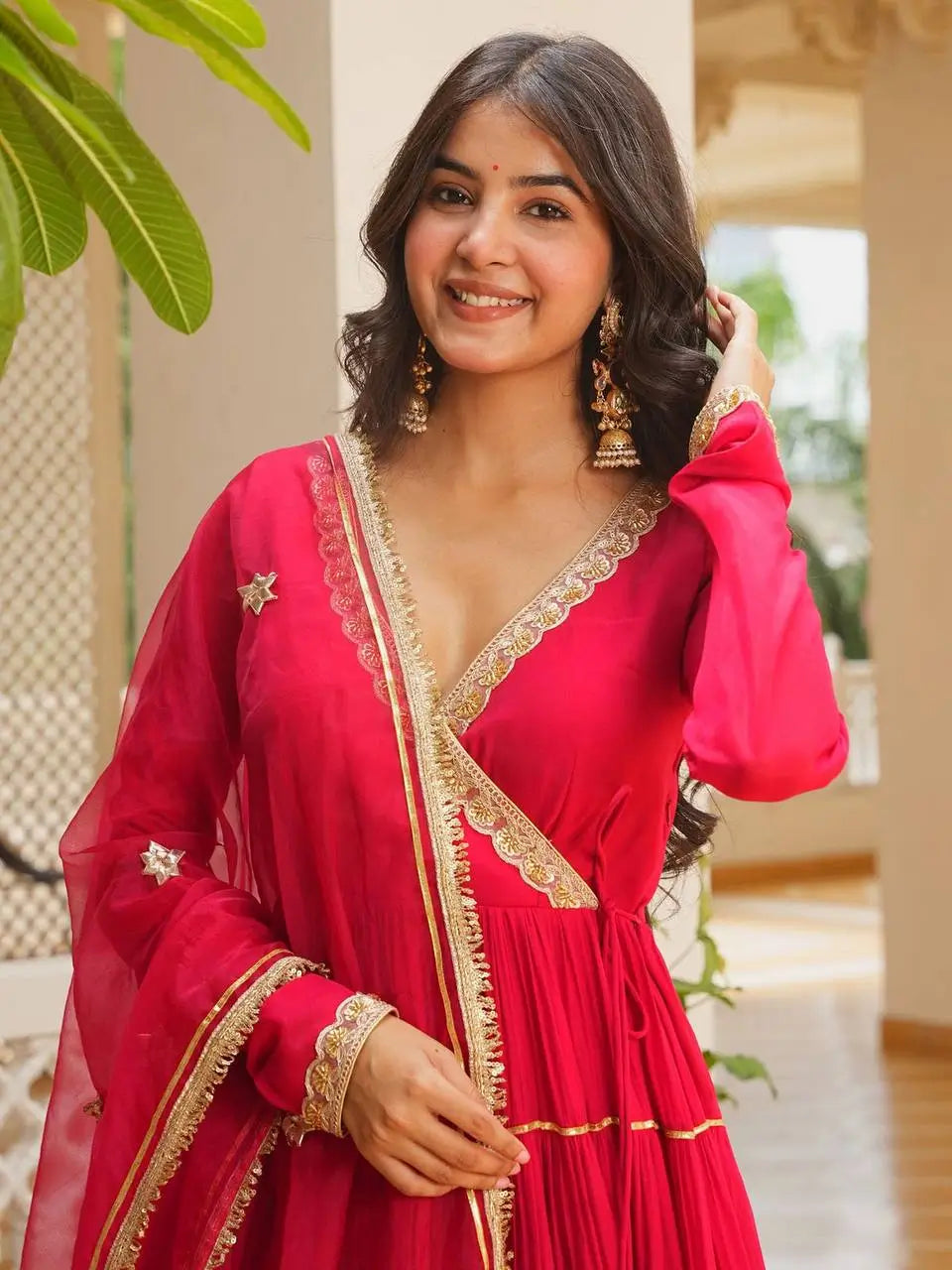 Red Gota Patti Anarkali