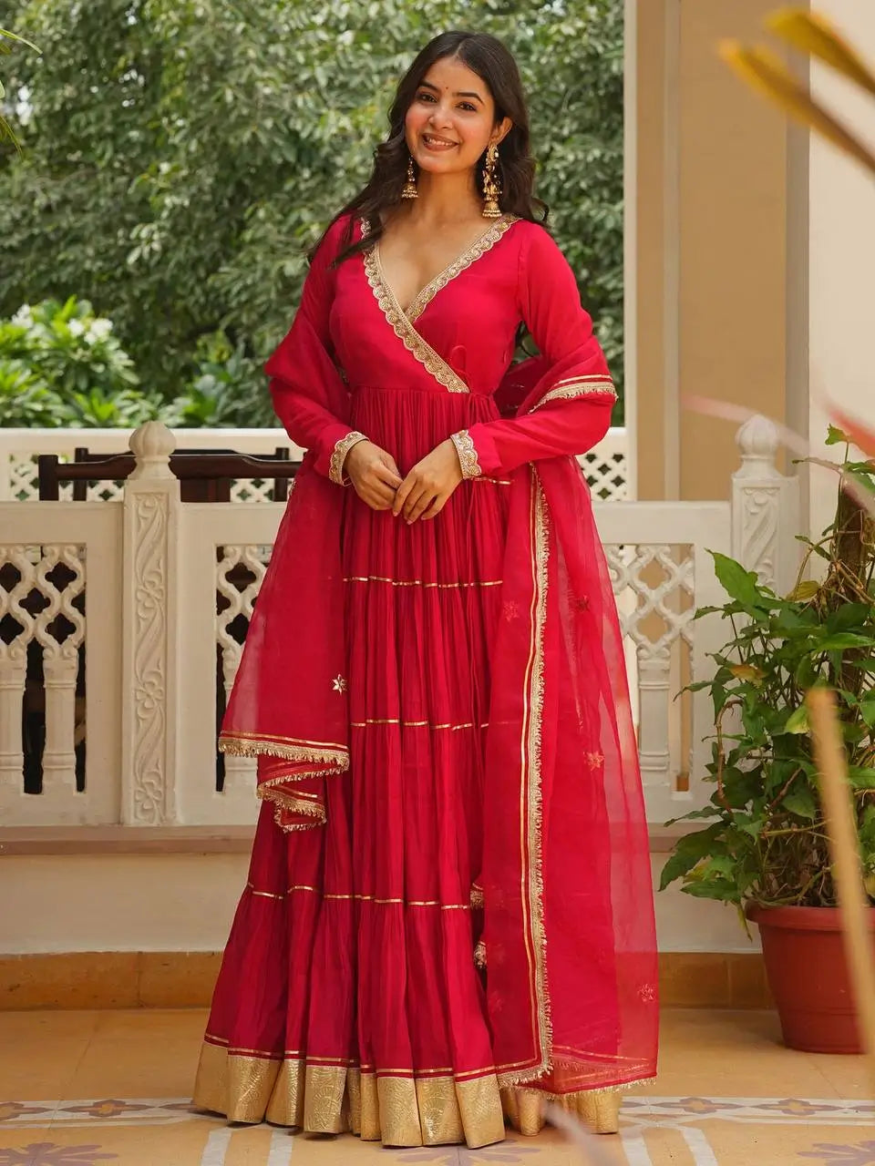 Red Gota Patti Anarkali
